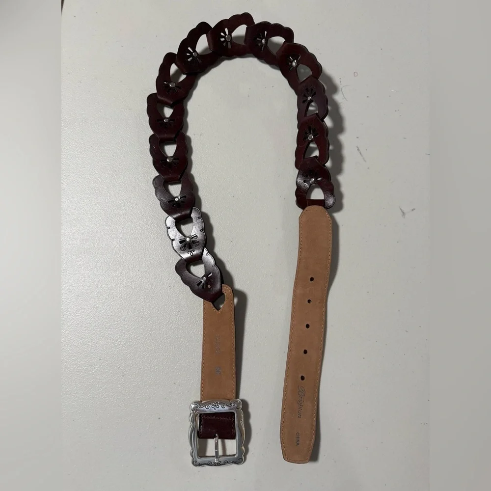 Brighton Dark Brown Leather Belt Silver Buckle Size 36